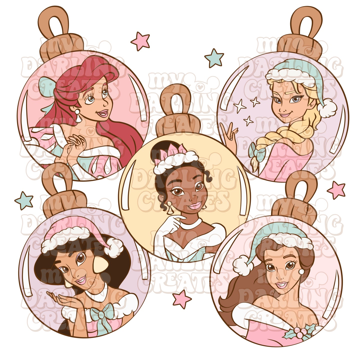 Winter Pastel Princess Ornaments PNG